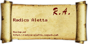 Radics Aletta névjegykártya